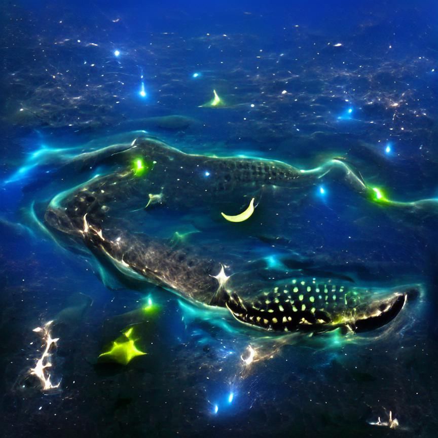Bioluminescent Whale Shark Under Starry Sky