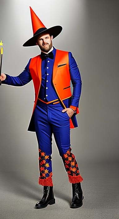 Whimsical Traffic Cone Costume with Magic Wand