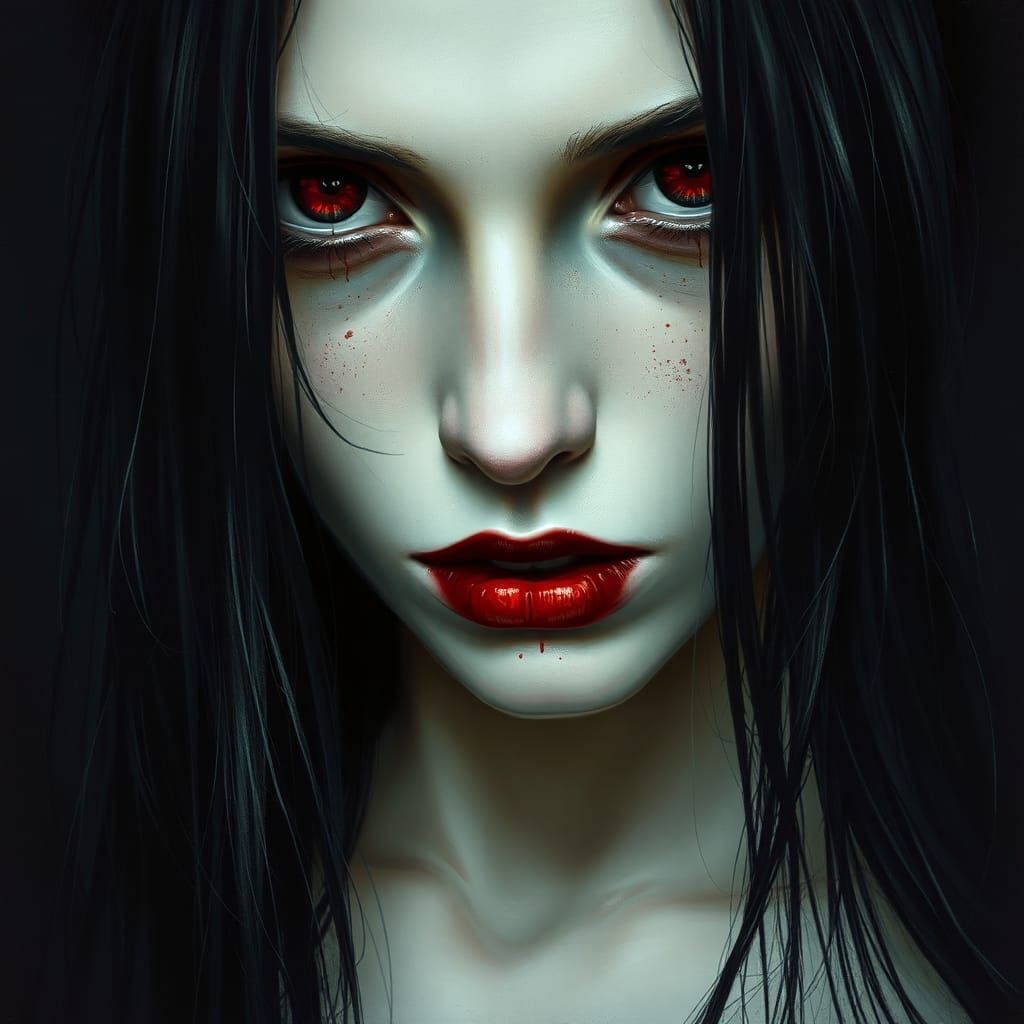 Vampire Woman Portrait in a Realistic Horror Style
