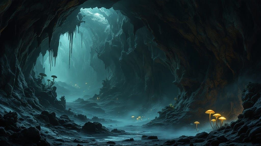 Eerie Cave Interior in Dark Fantasy Style