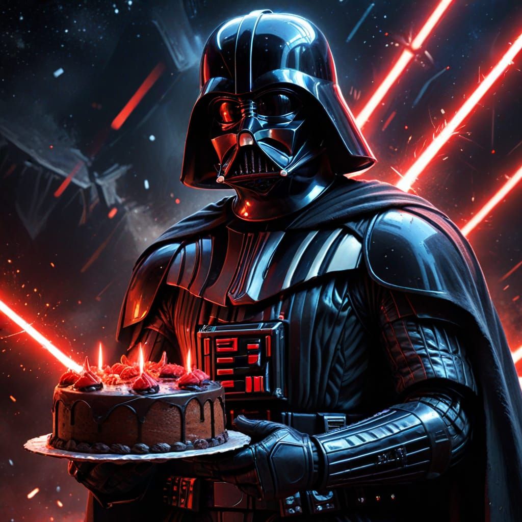 Darth Vader Celebrates Sith Day with Cake and Lightsaber