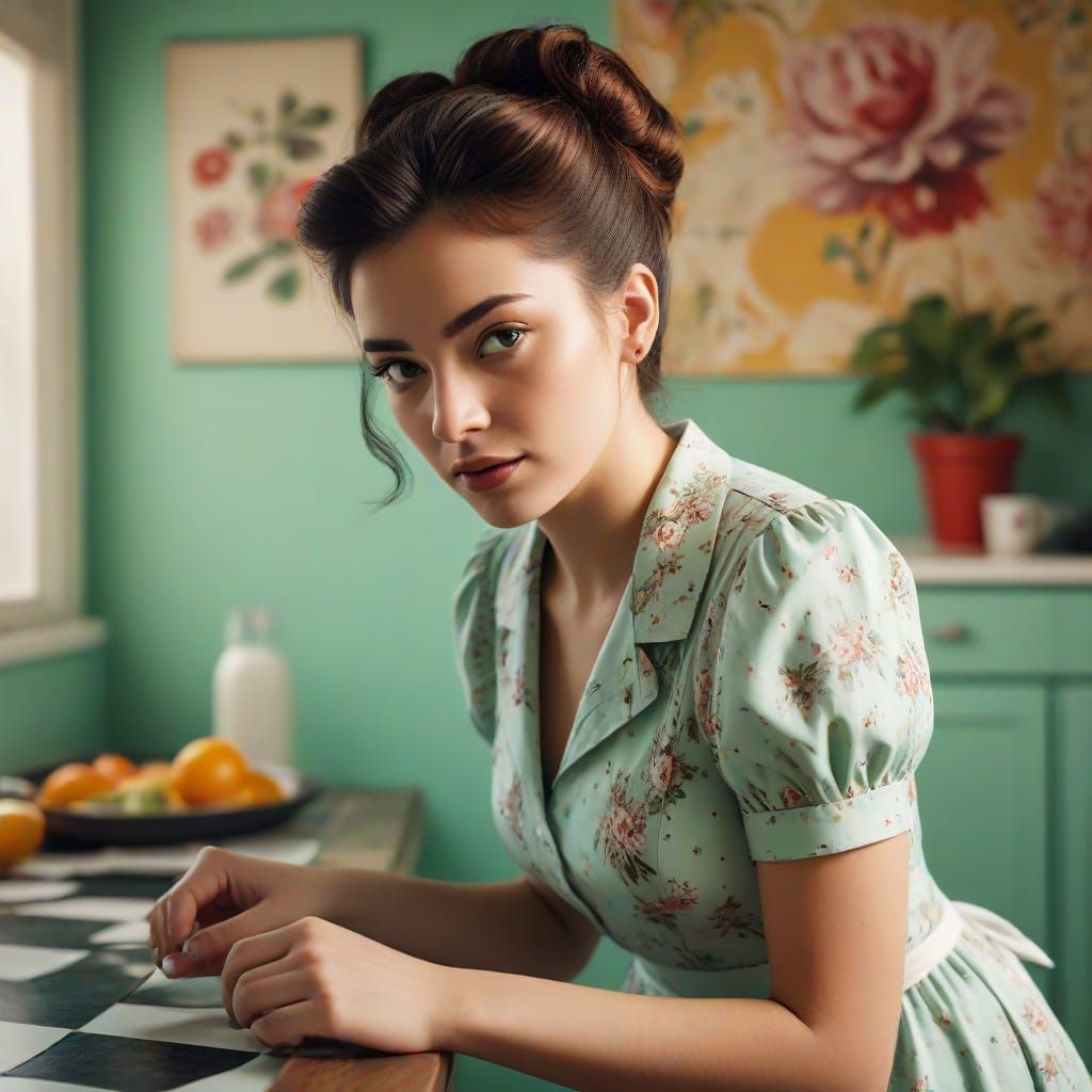Vintage Kitchen: 1950s Woman in Retro Photo