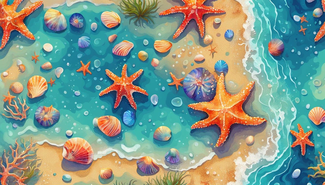 Vibrant Beach Scene with Sea Life