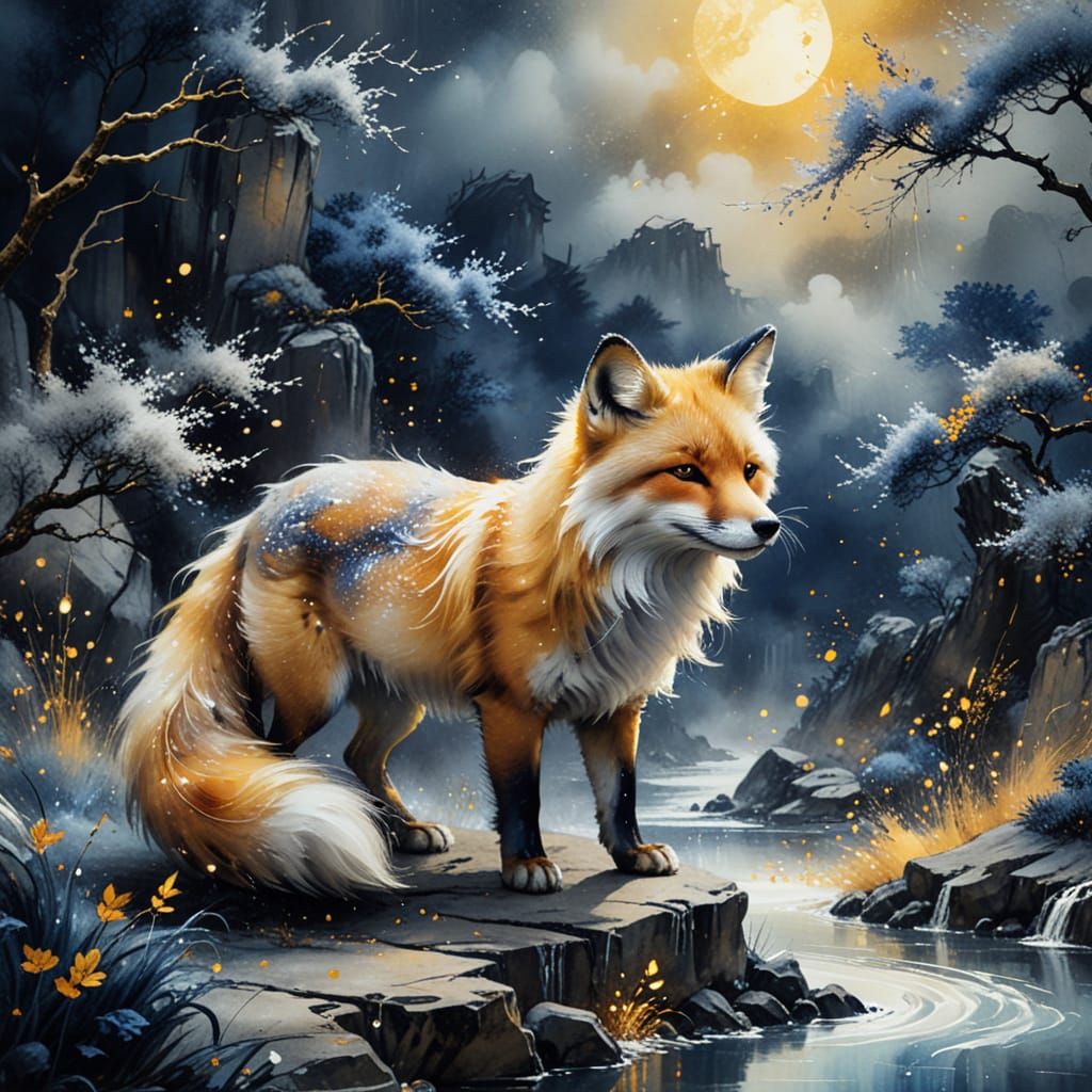 Chinese Painting of Figure in Fox Wind