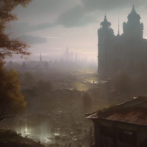 Countryside City in Dark Fantasy Style