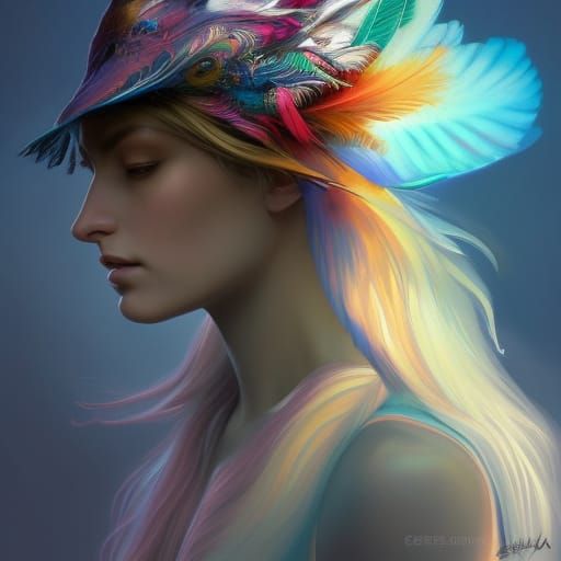 Woman with Winged Hat in Art Nouveau Style