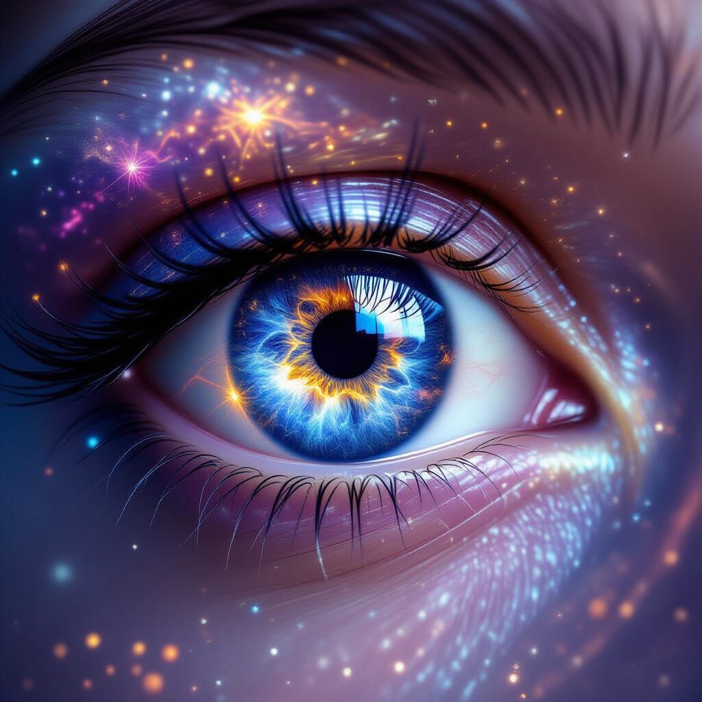 Human Eye Reflecting Cosmic Galaxy in Digital Painting