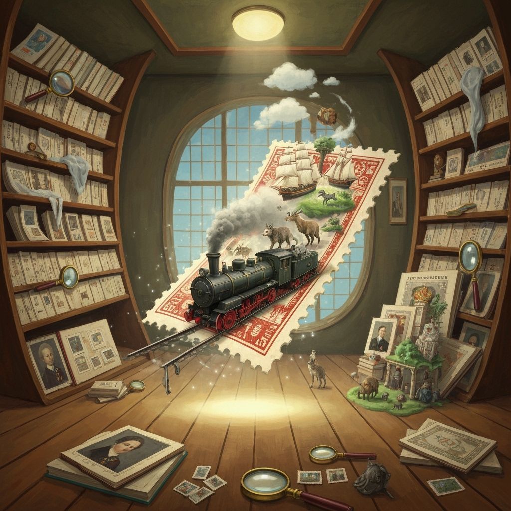 Surreal Postage Stamp Portal in Dreamlike Scene