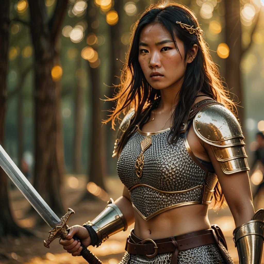 Asian Warrior in Chainmail Bikini Digital Art