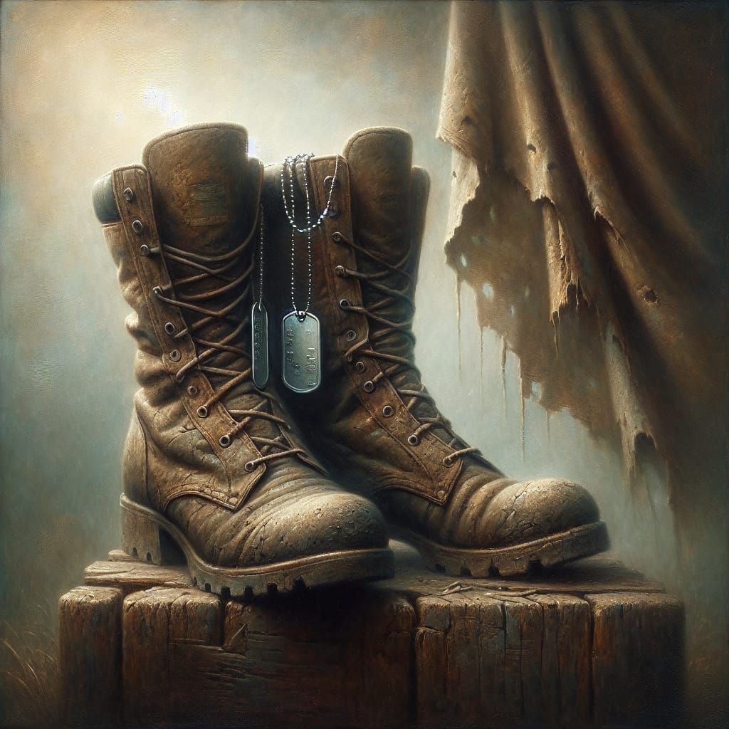 Ethereal Oil Painting of Rugged Military Boots