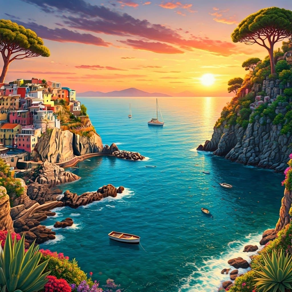 Idyllic Italian Coastal Village at Sunset