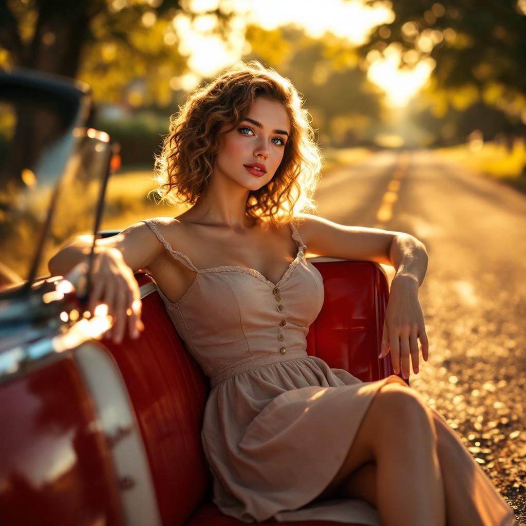 1950s Convertible at Golden Hour in Hyperrealism