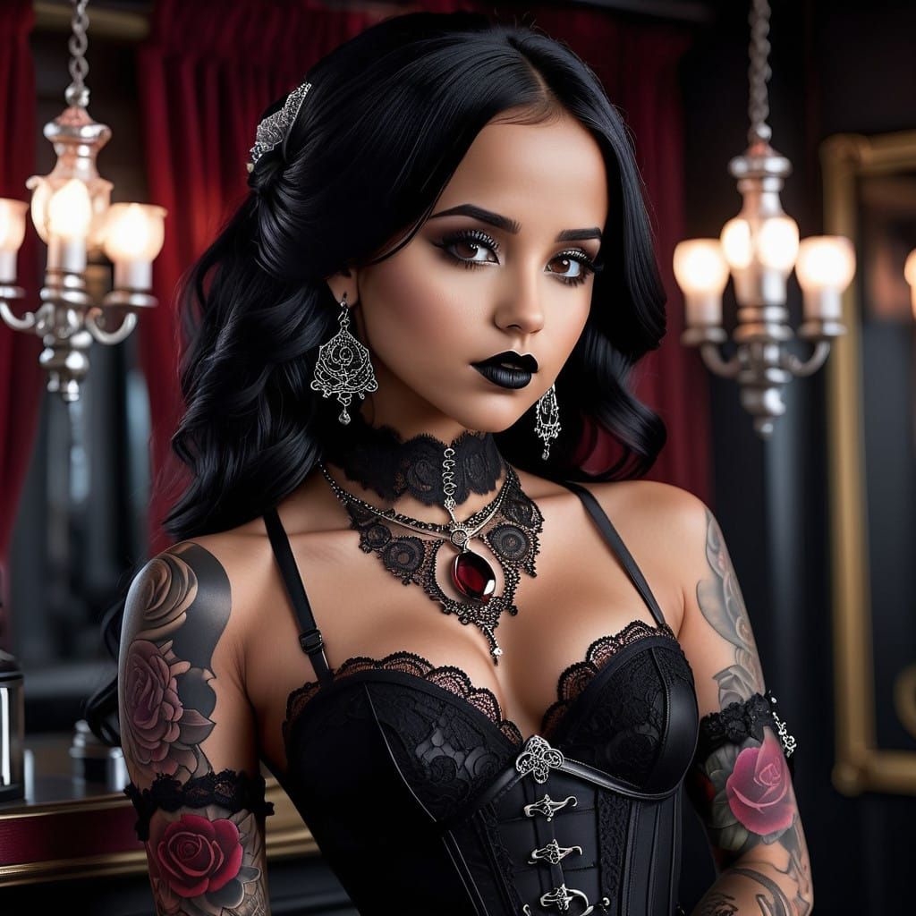 Ethereal Goth Beauty in Dark Tattoo Parlor