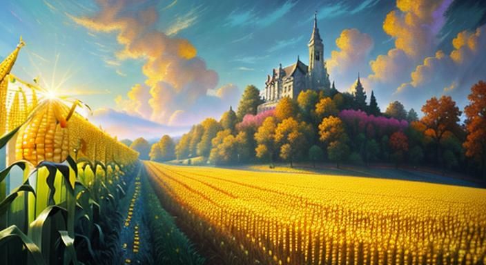 Golden Meadow: Ultra Tall Corn in Impressionist Style