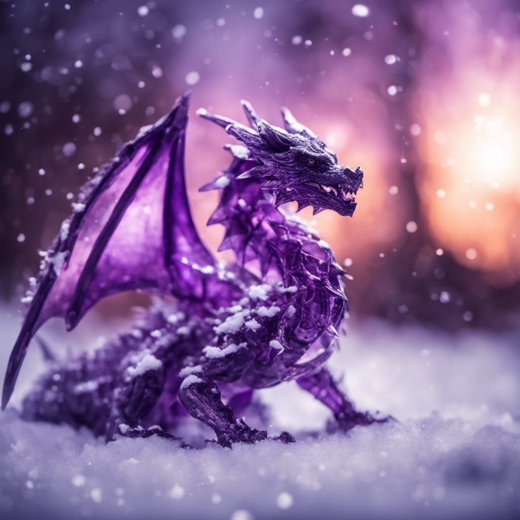 Amethyst Crystal Dragon in Snowy Landscape