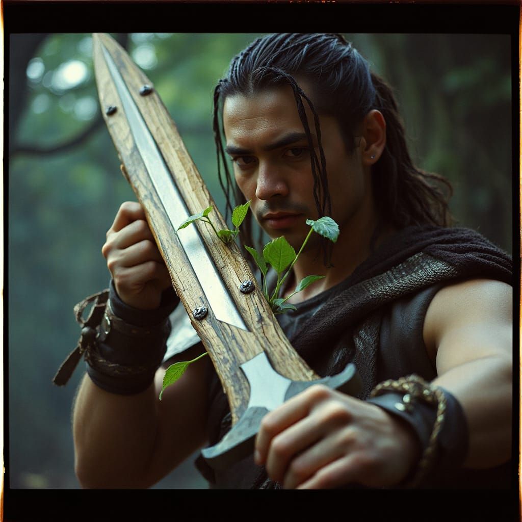 Warrior Wields a Wooden Sword with Verdant Growth