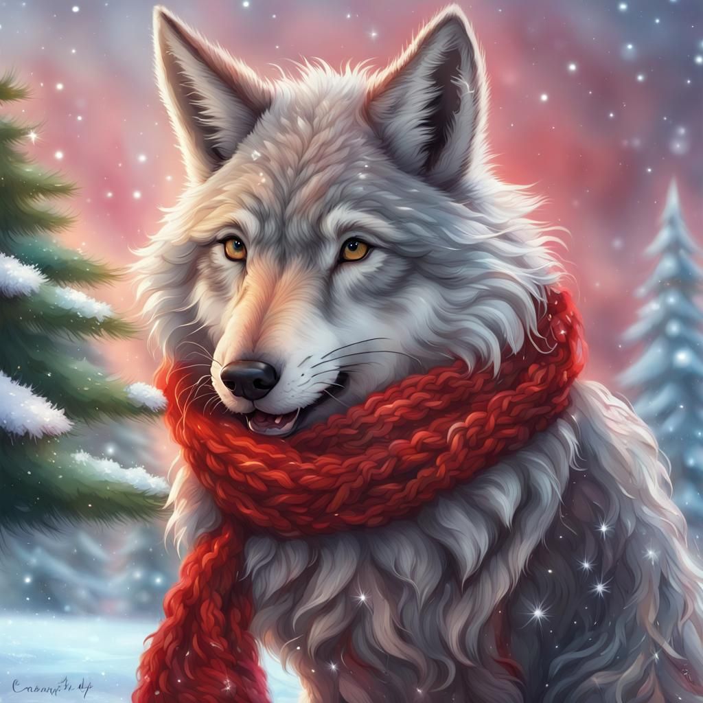 Charming Wolf and Hare Ice Skating Scene