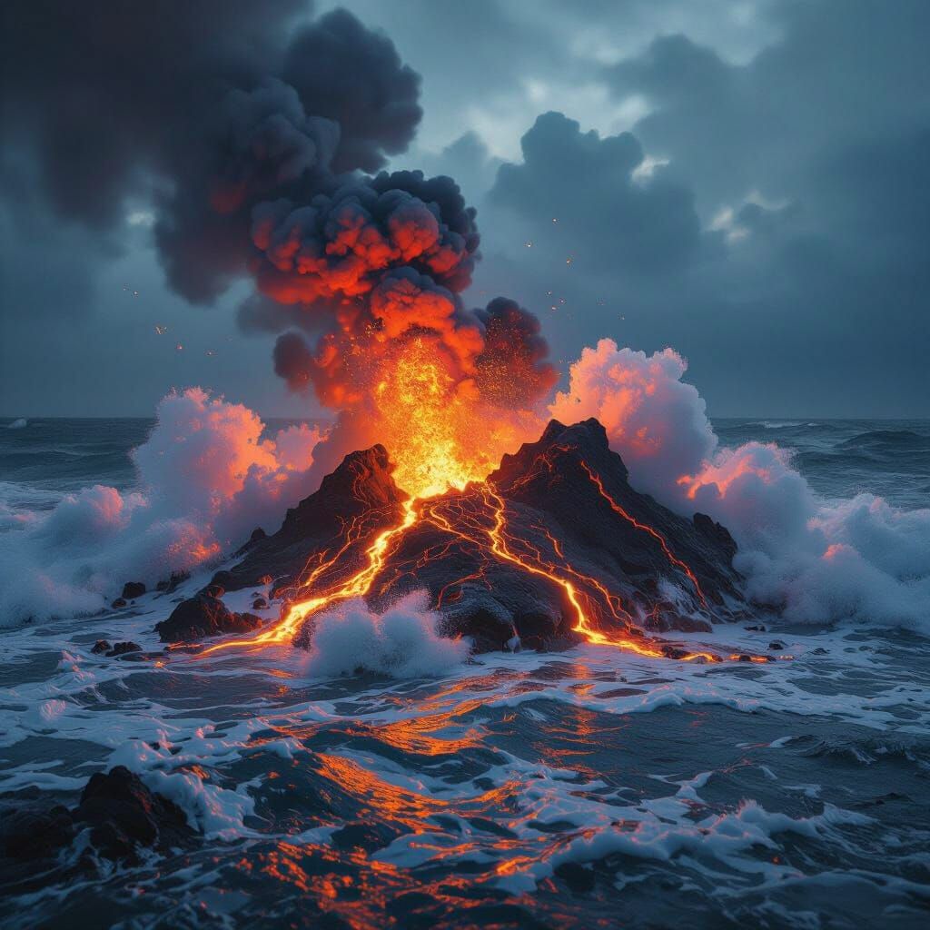 Volcanic Island Emerges from Ocean in Fiery Display
