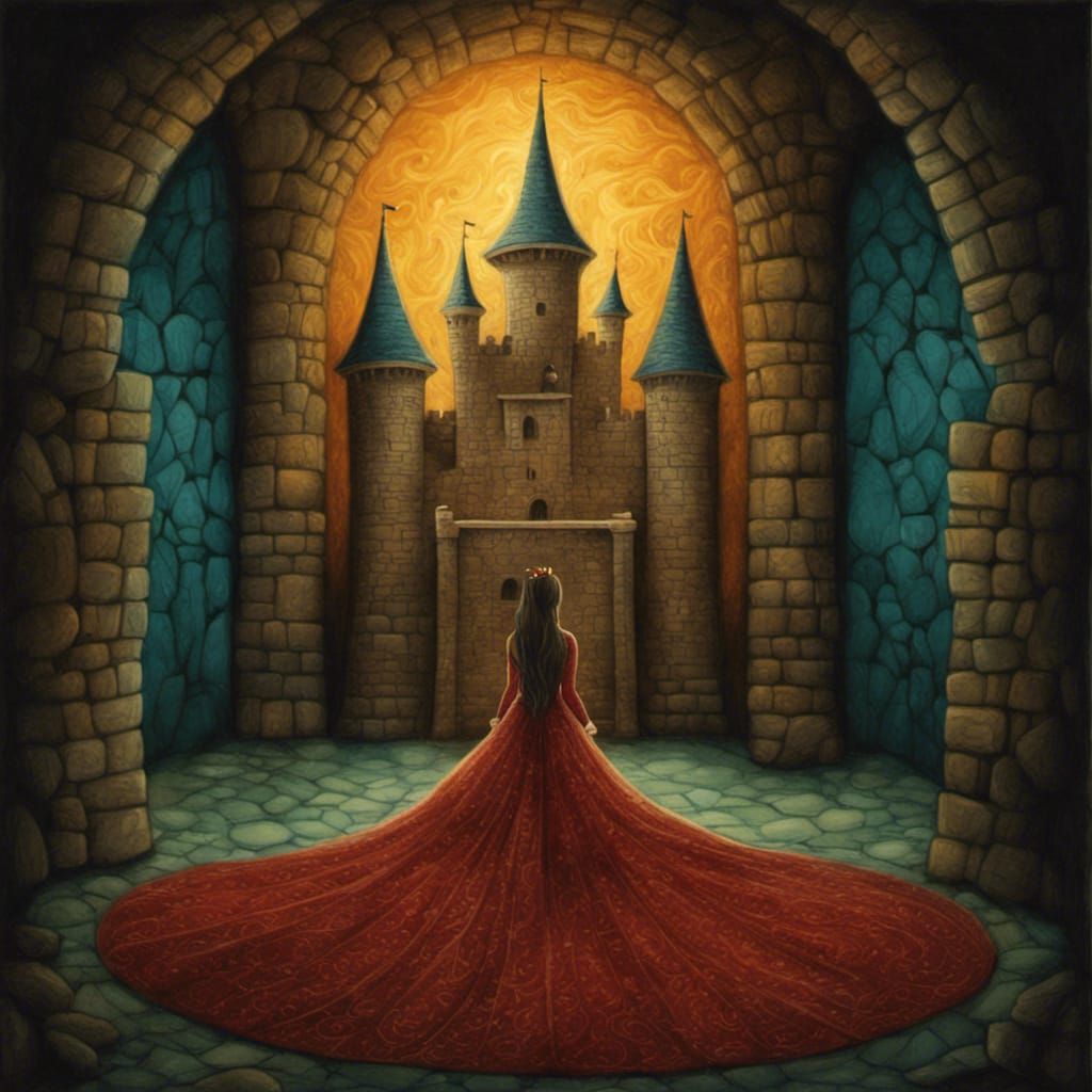 Medieval Princess in Castle Room, Surreal Art