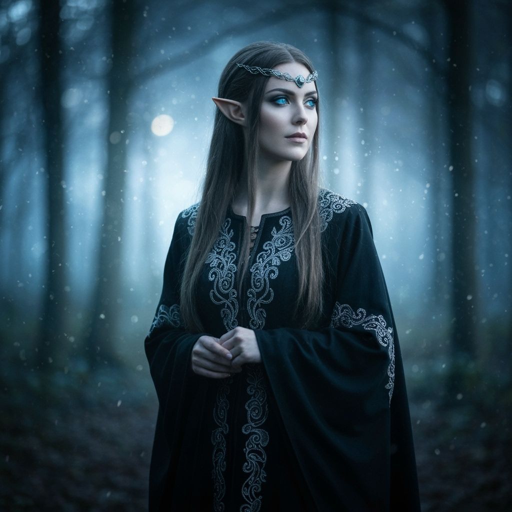 Mystical Elf in Moonlit Forest with Ethereal Glow