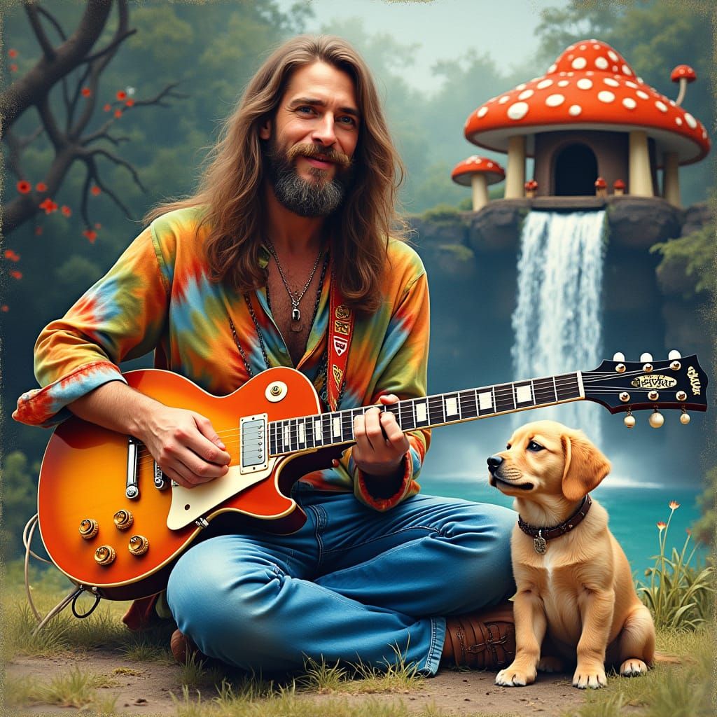 Hippie Man and Puppy by Mushroom Hut, Airbrush Style
