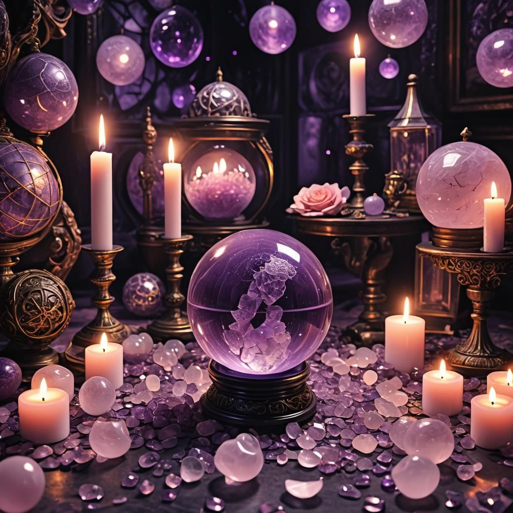 Mystic Ambiance with Crystal Ball and Rose Quartz Candles