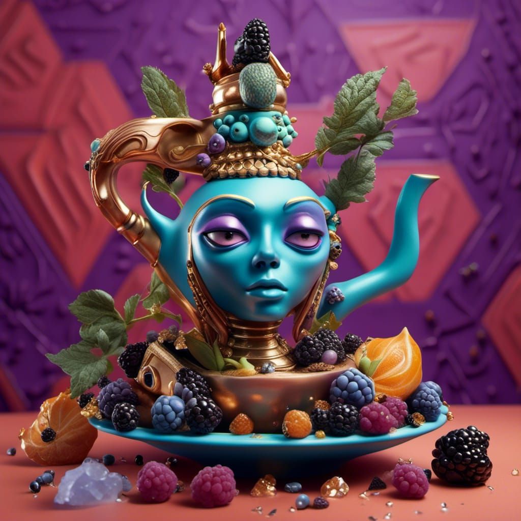 Whimsical Alien Teapot with Egyptian Sculpture