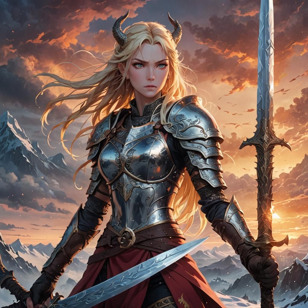 Viking Warrior with Dragon Sword Under Nordic Sky