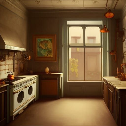 1930s Kitchen Concept Art in Triadic Colors