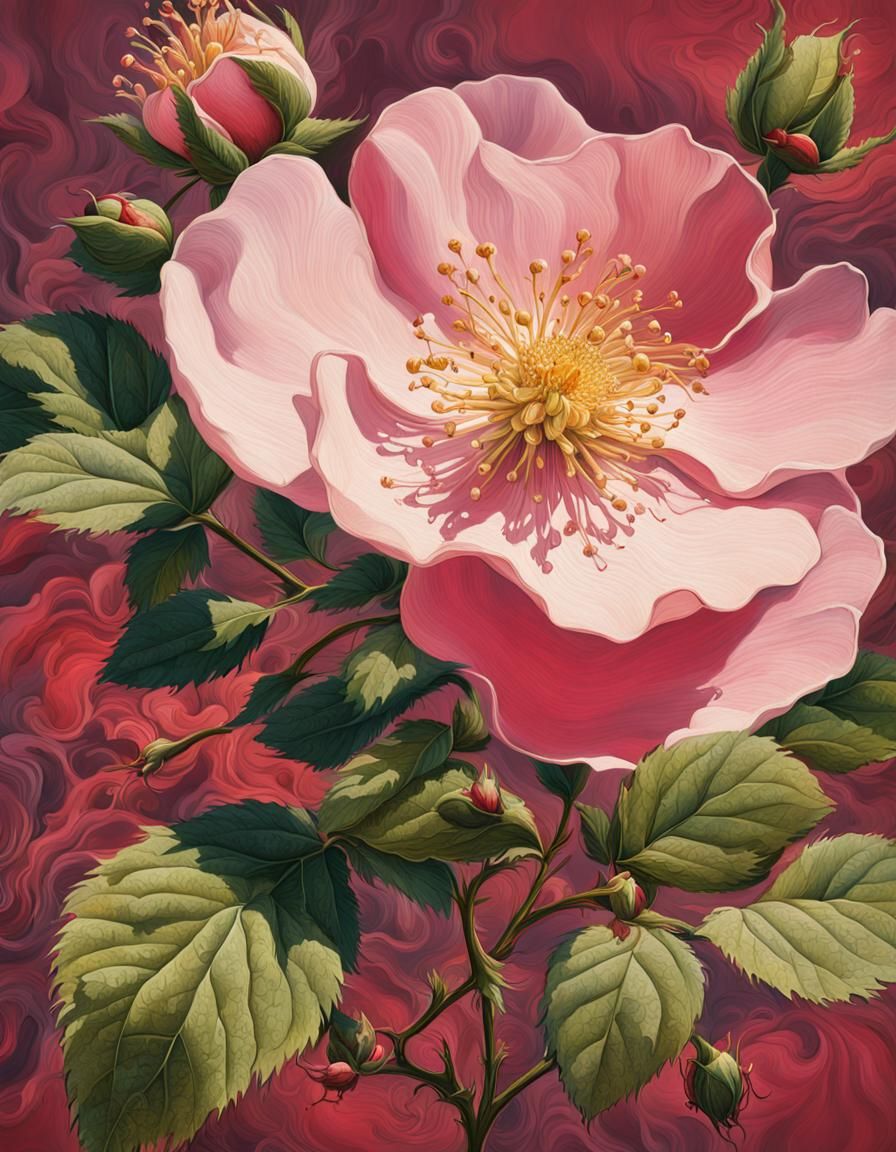 Victorian Botanical Print of a Dog Rose