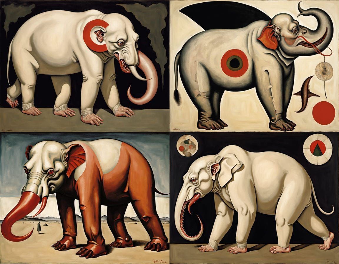 Surreal Ukiyo-e Mythical Creatures in Egon Schiele Style