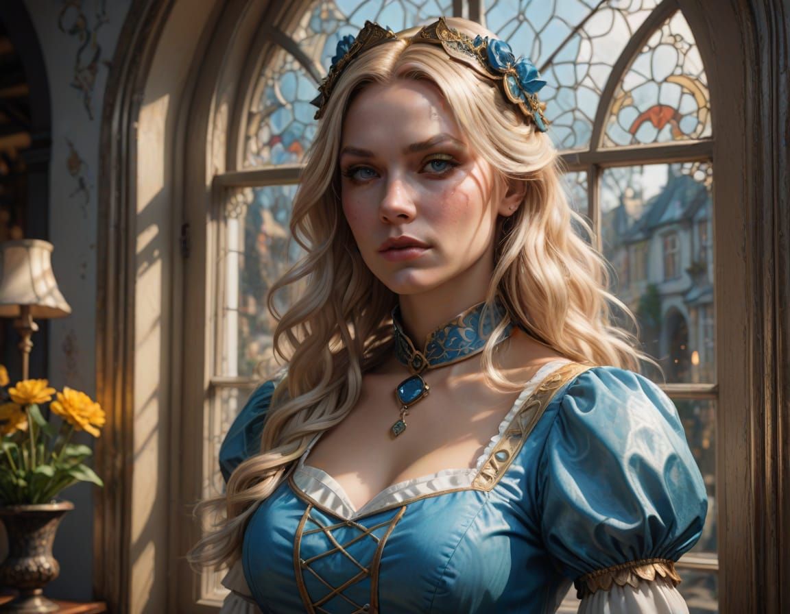 Blonde Woman in Wonderland Style: Hyperdetailed Portrait