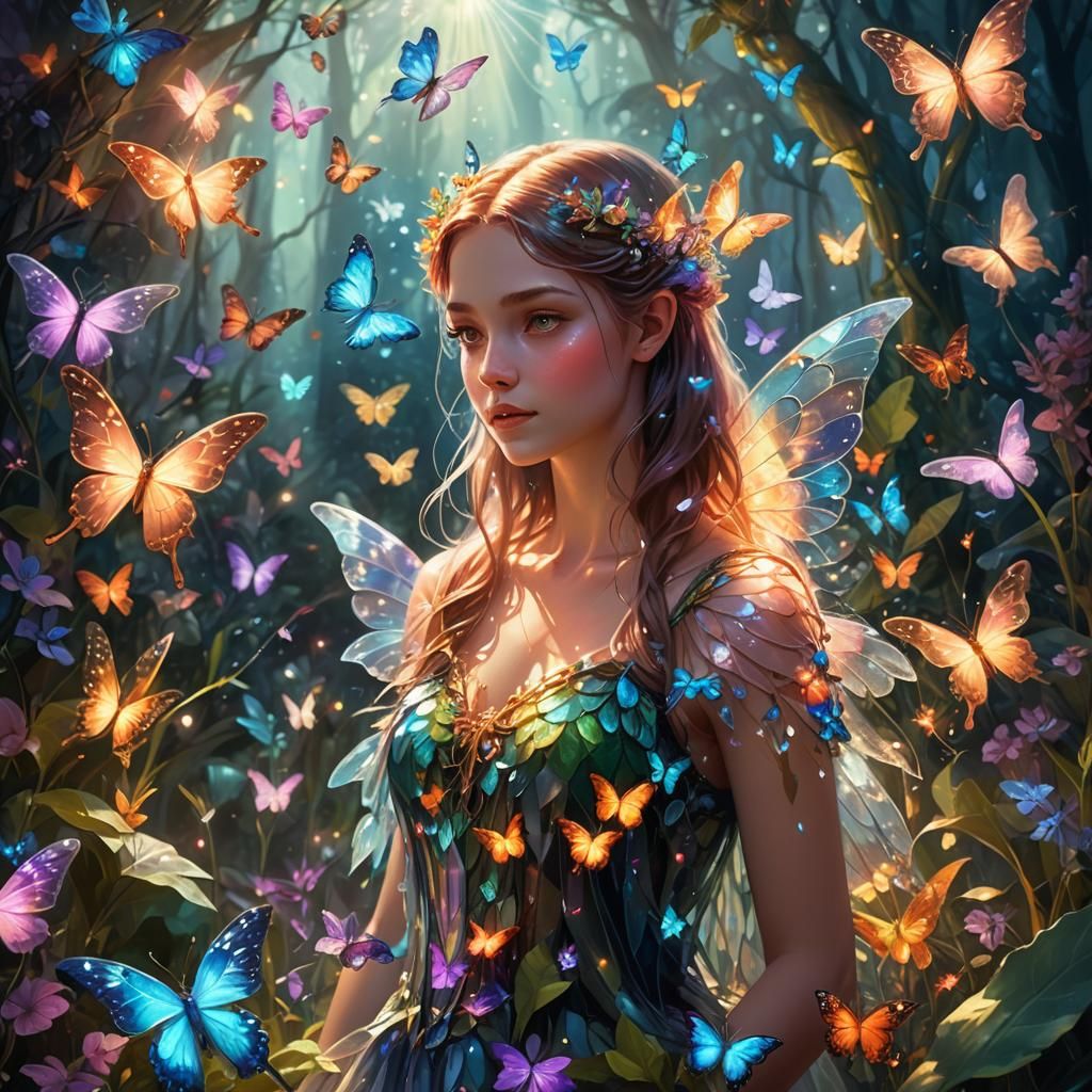 Fairy in Magical Garden, Vibrant Oil Painting