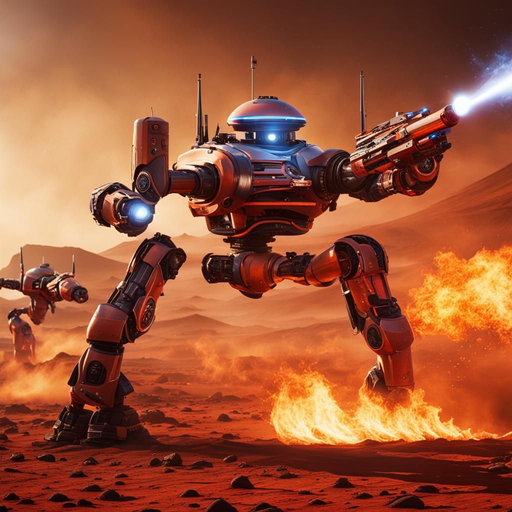 Robot vs Aliens on Burning Mars