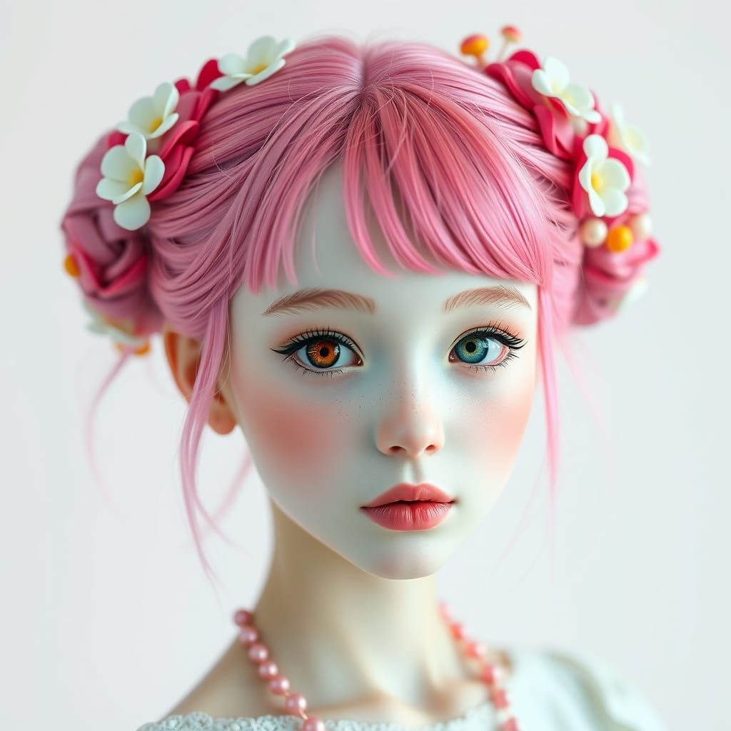 Colorful Portrait with Pink Hair in Pop Art Style