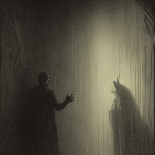 Sinister Wolf in Dark Room, Brutalist Style