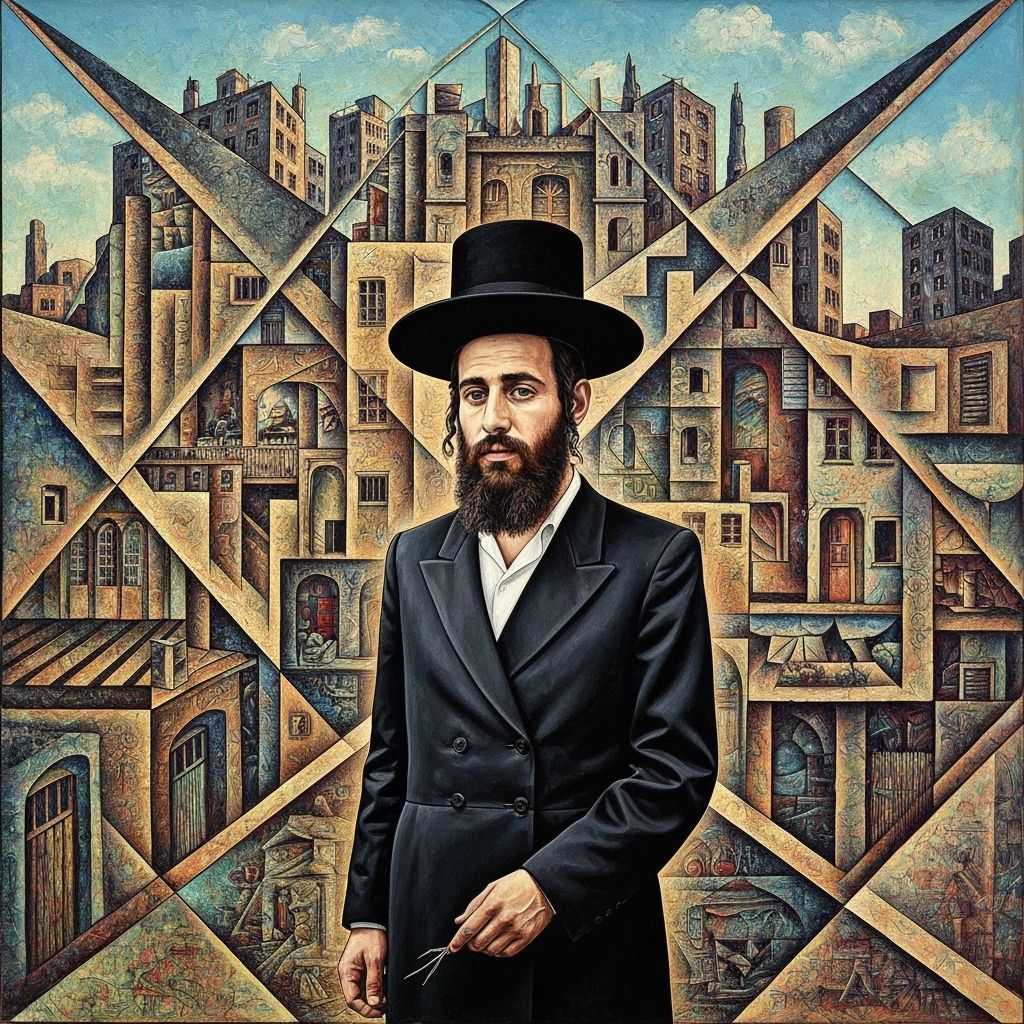 Cubist Portrait of Hasidic Man in Urban Scene