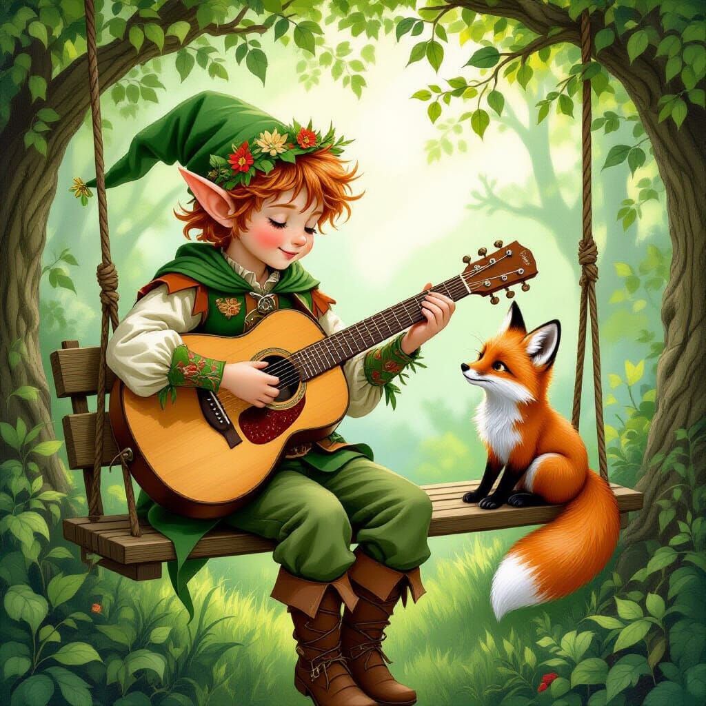 Enchanting Elf Serenade for Fox on Swing