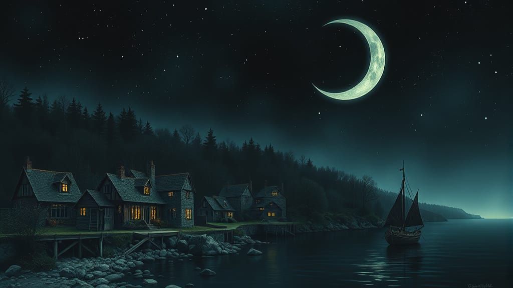 Crescent Cottages Overlook Still Forest Landscape