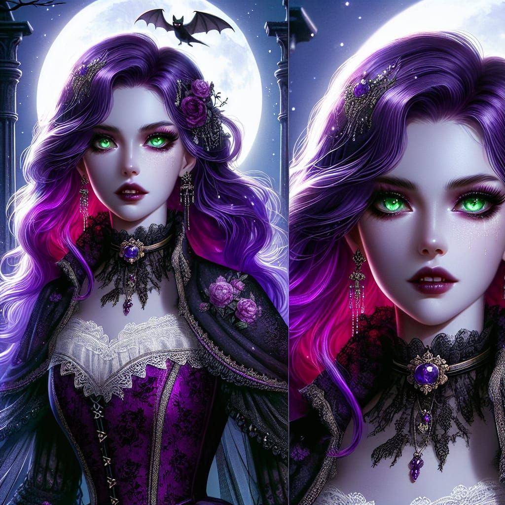 Gothic Vampire Princess with Purple Hair