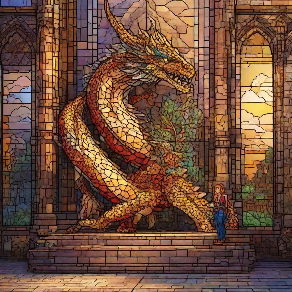 Princess and Dragon Before Castle in Pixel Art