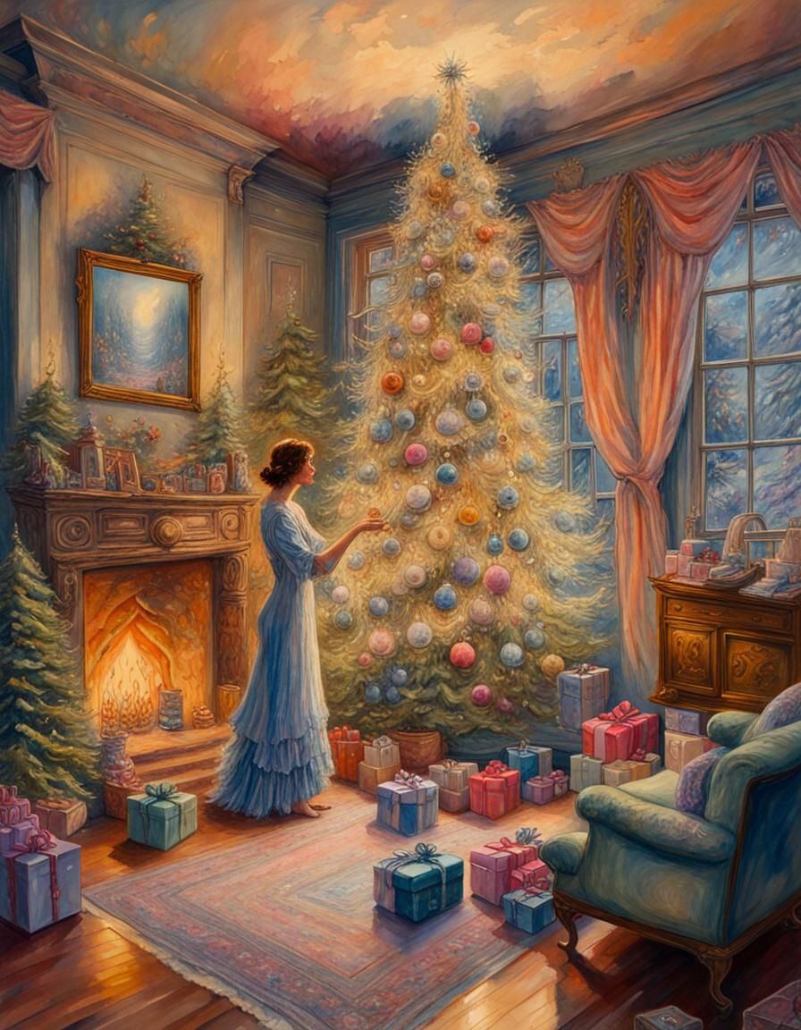 Cinematic 1920s Christmas Tree in Watercolor Style