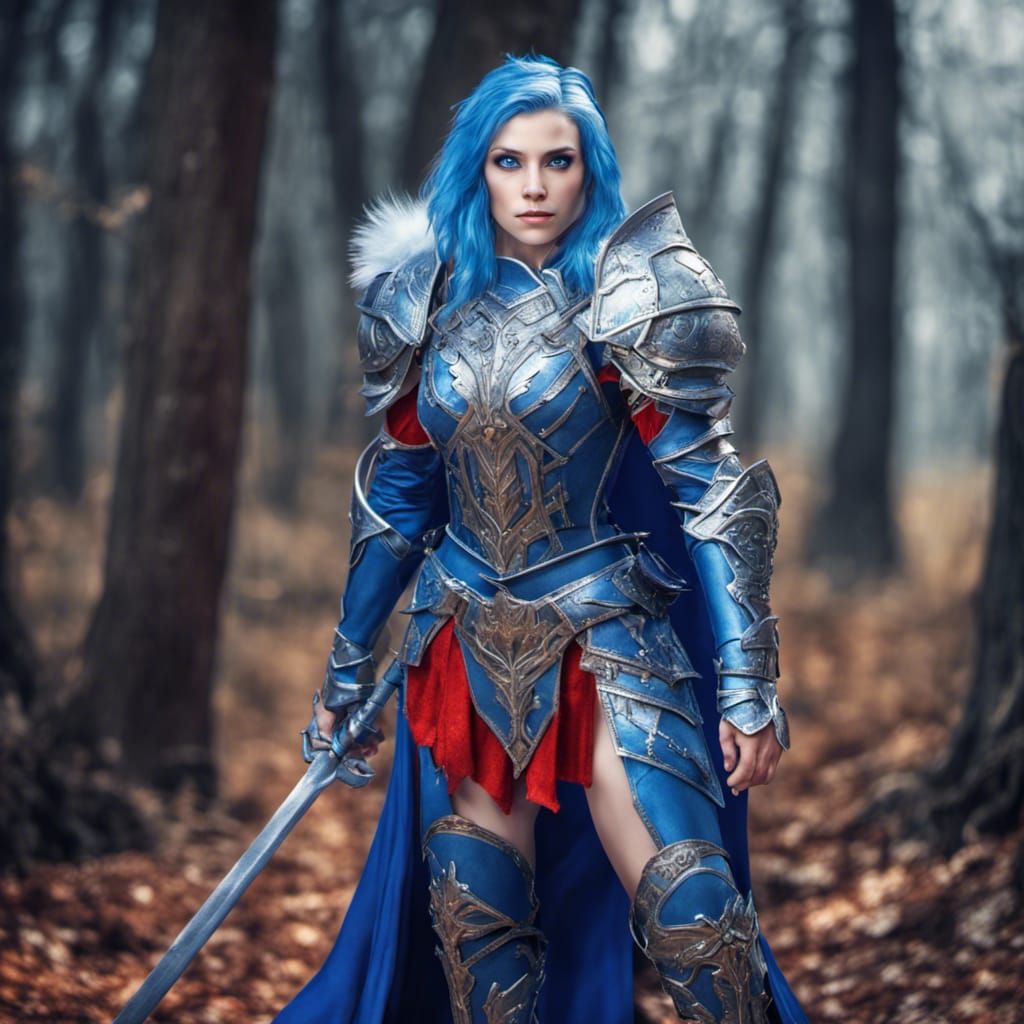 Stunning Elf Knight in Blue Armor
