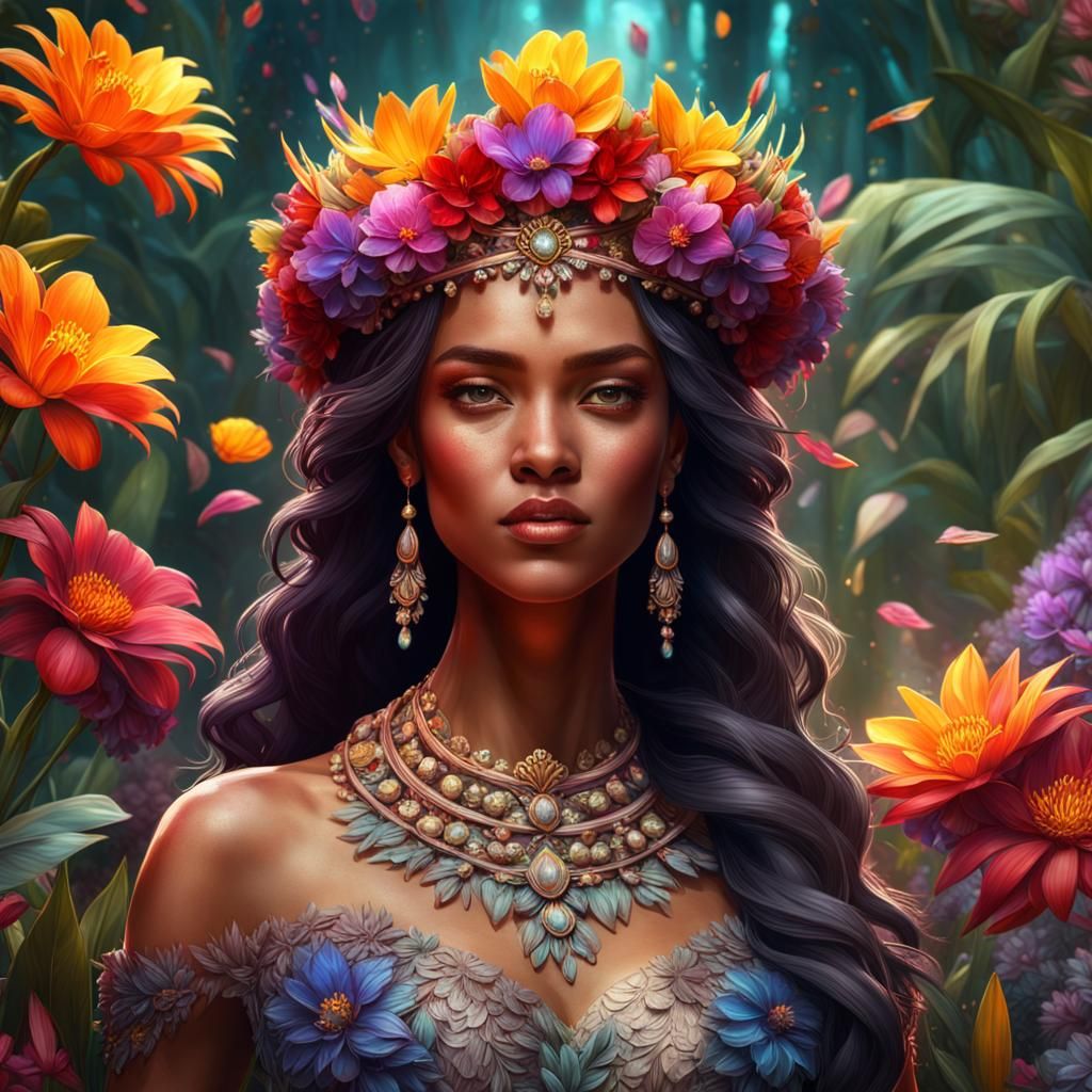 Queen of Flowers in Exotic Garden, Digital Painting