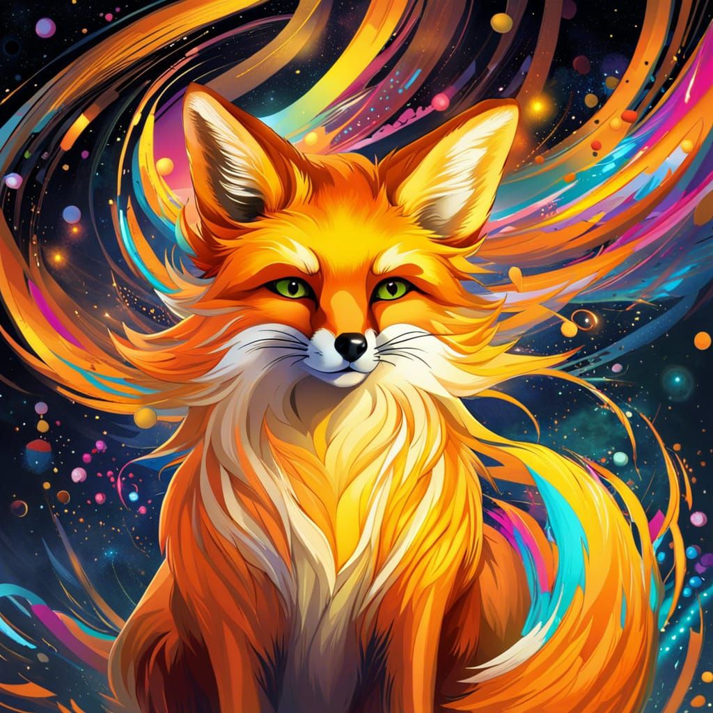 Fox in Colorful Whirlwind, Comic Book Style