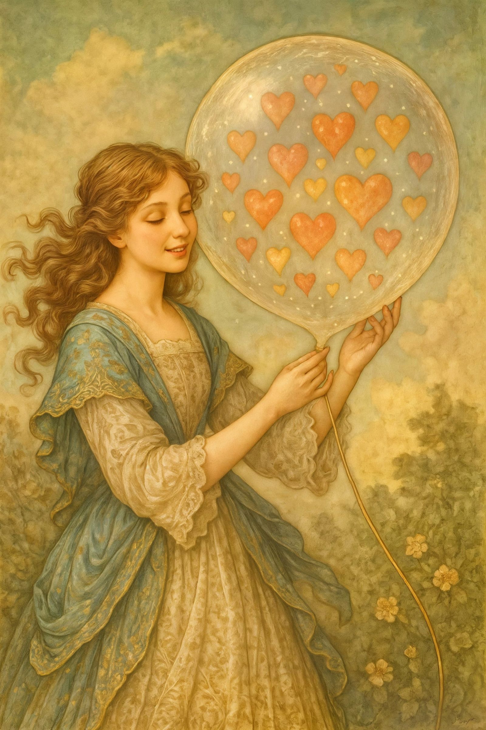 Woman Holding Heart Balloon in Fairytale Style