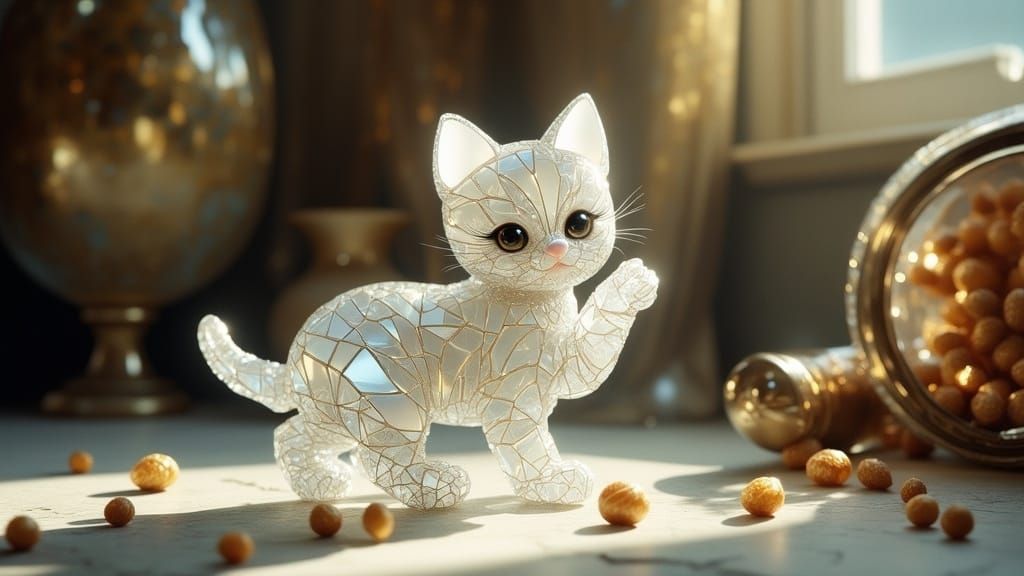 Exquisite Glass Kitten in Dramatic, Cinematic Lighting