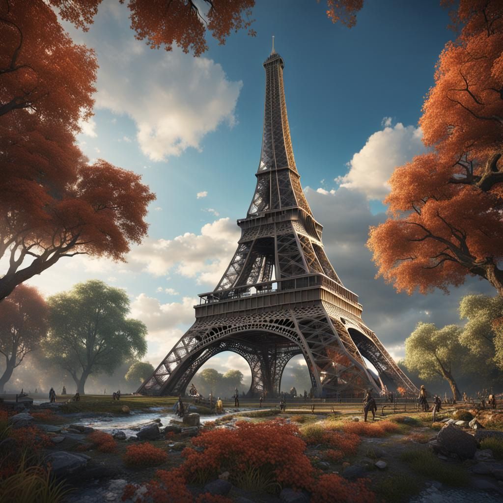 Detailed Matte Painting of the Eiffel Tower