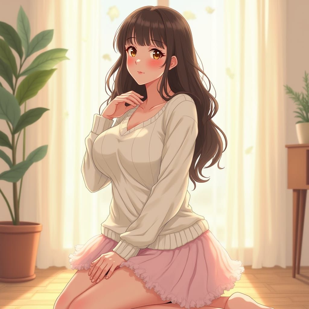 Soft Pastel Portrait of a Young Woman in a Cozy Indoor Setti...