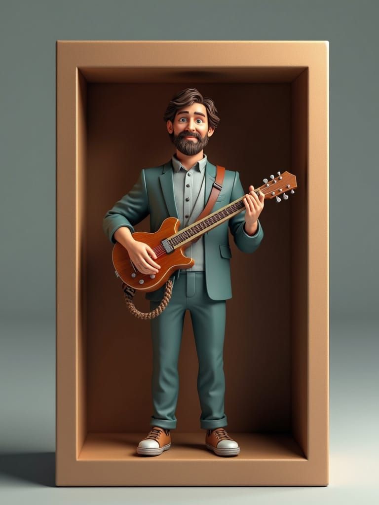 Happy 60-Year-Old Action Figure in Resin with Guitar